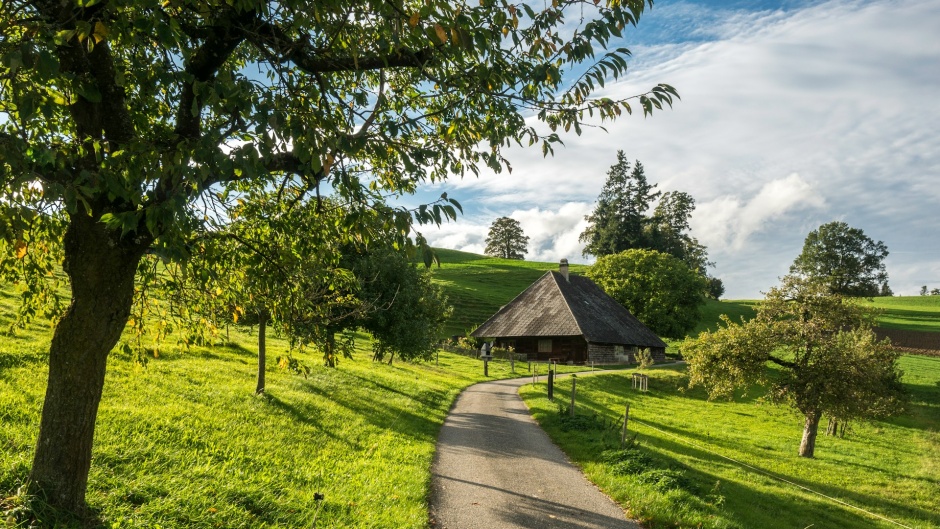 A landscape in the Emmental region of Switzerland, known for its famous cheese. / Photo: <a target="_blank" href="https://unsplash.com/@kel_foto">Hansjörg Keller</a>, Unsplash, CC0.,