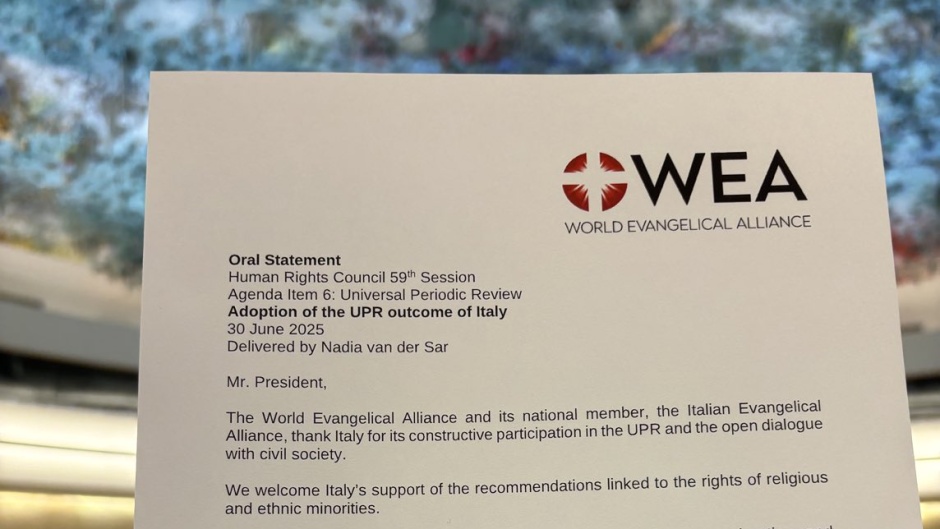 WEA oral statement at the 59th session of the Human Rights Council of the UN in Geneva, 30 June 2025. / Photo: <a target="_blank" href="https://x.com/WEA_UN">Twitter WEA at UN</a>.,