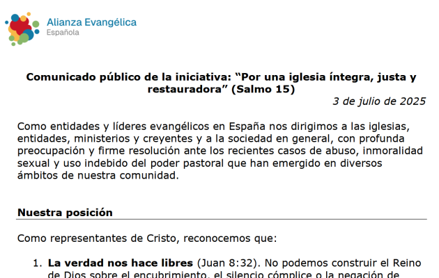 A manifesto by Spanish evangelicals calls for “justice, integrity and restoration” in churches