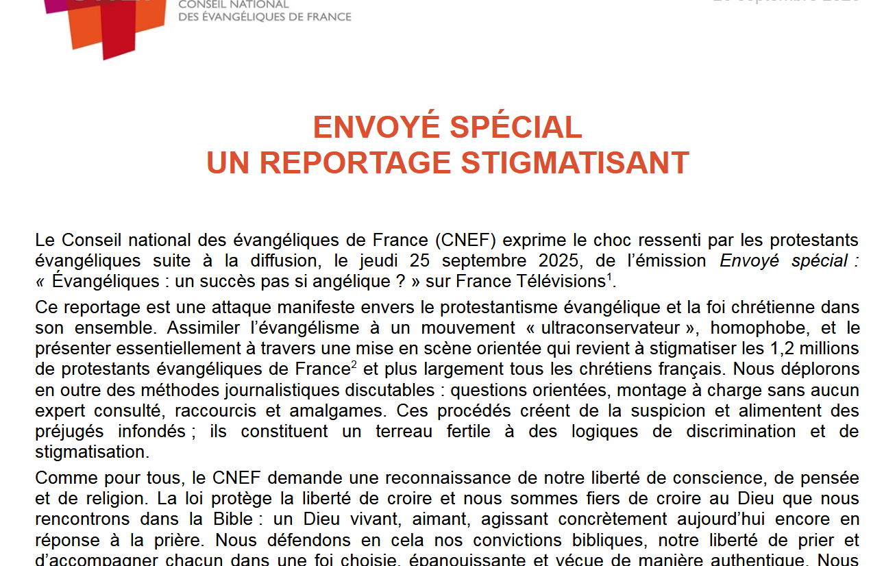 ‘Overt attack’ and ‘stigmatisation’: a report by French public television sparks protests from evangelicals ‘Overt attack’ and ‘stigmatisation’: a report by French public television sparks protests from evangelicals