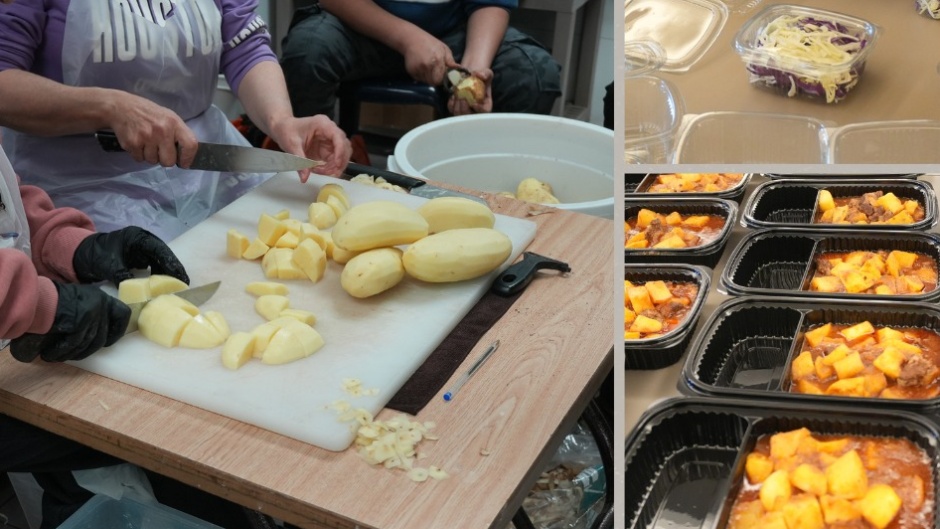 Meals for displaced people being prepared in the kitchen of the Arab Baptist Theological Seminary near Beirut, Lebanon