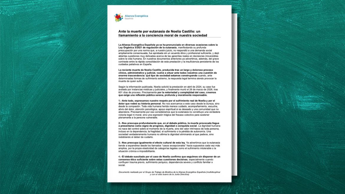 Spain must ‘examine its conscience’ following death of Noelia Castillo by euthanasia, says Evangelical Alliance