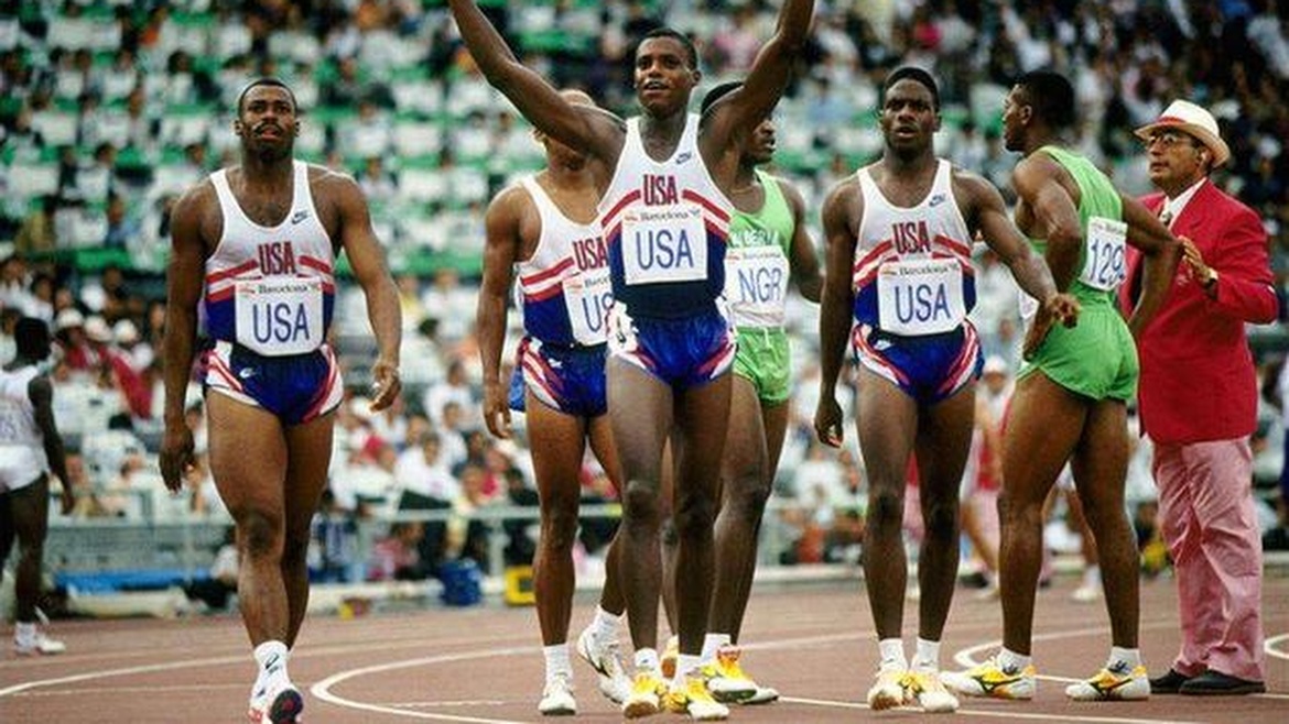 In the Barcelona Olympics the USA team ran the 4x100m. relay in 37.4 seconds. / YouTube,