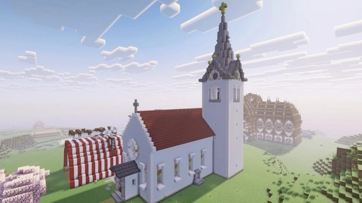 The virtual Müllheim church, built inside Minecraft by Pastor Florian Homberger's community. / Photo via Minecraft,